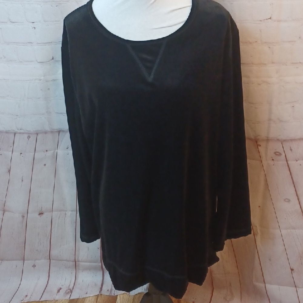 Woman Within Black Velvet Pullover 2XL • Holiday Luxe Velour Top